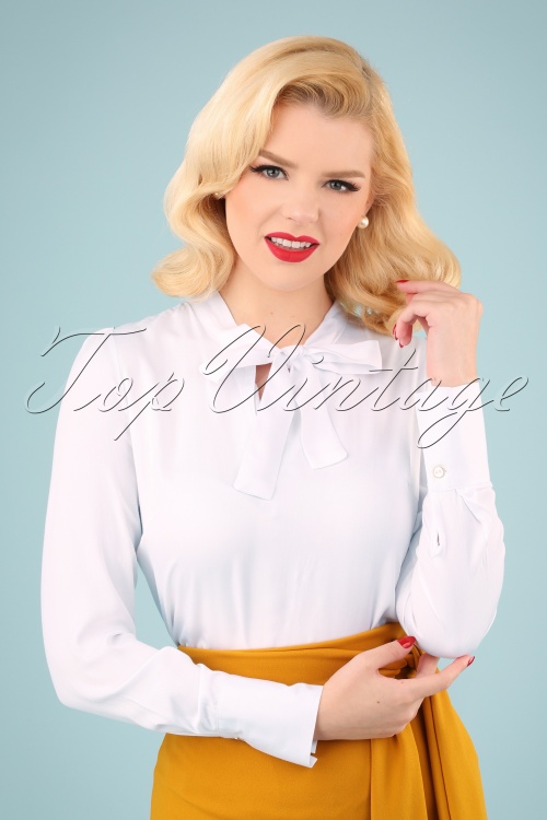 Louche - Miki blouse met strikhals in wit