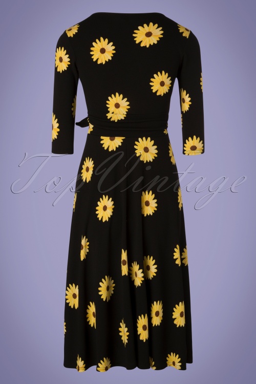 Vintage Chic for Topvintage - Janice Zonnebloem Swingjurk in zwart en geel 4