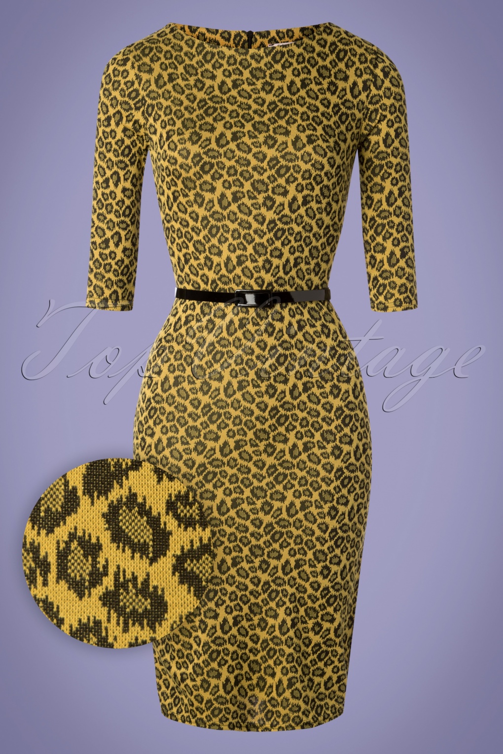 50s Therrie Leopard Pencil Dress in Mustard Yellow