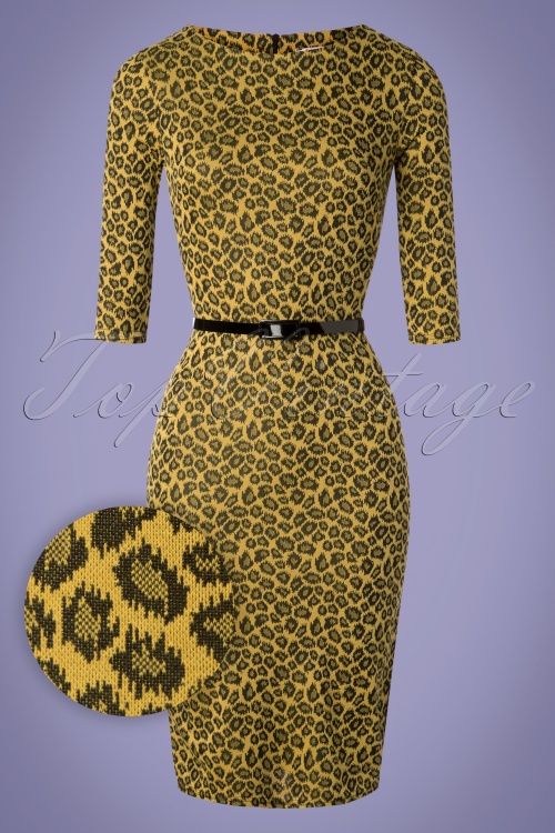 Vintage Chic for Topvintage - Therrie Leopard Pencil Dress Années 50 en Jaune Moutarde 2