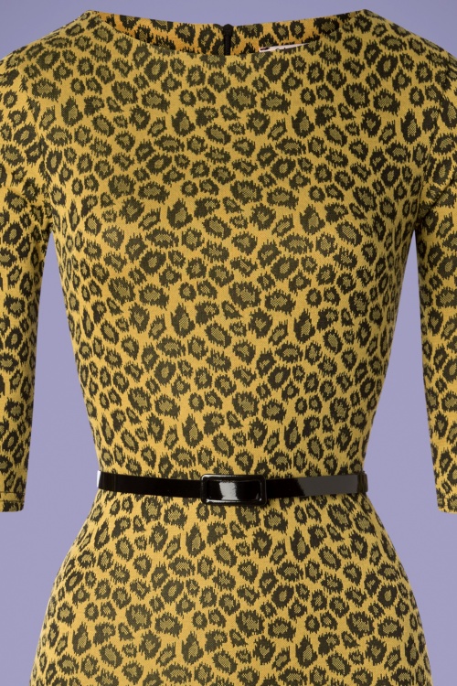 Vintage Chic for Topvintage - Therrie Bleistiftkleid mit Leopardenmuster in Senfgelb 3