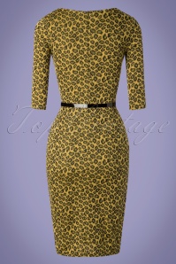 Vintage Chic for Topvintage - Therrie Leopard Pencil Dress Années 50 en Jaune Moutarde 4