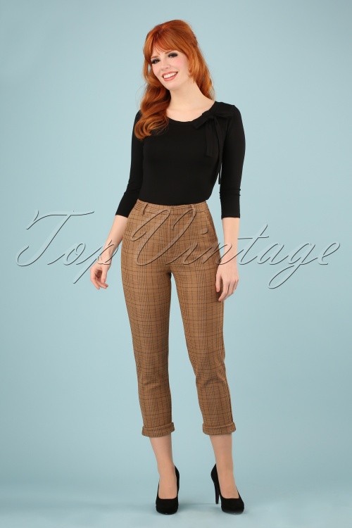Louche - 60s Jaylo Prep Check Trousers in Taupe