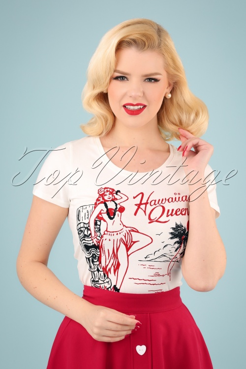 Queen Kerosin - 50s Hawaiian Queen T-shirt in Off-White