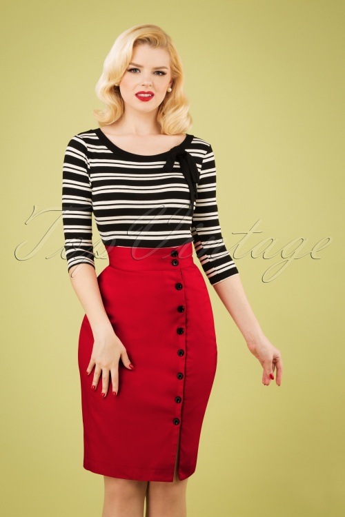 Banned Retro - Rockin Pencil Skirt Années 50 en Rouge Profond