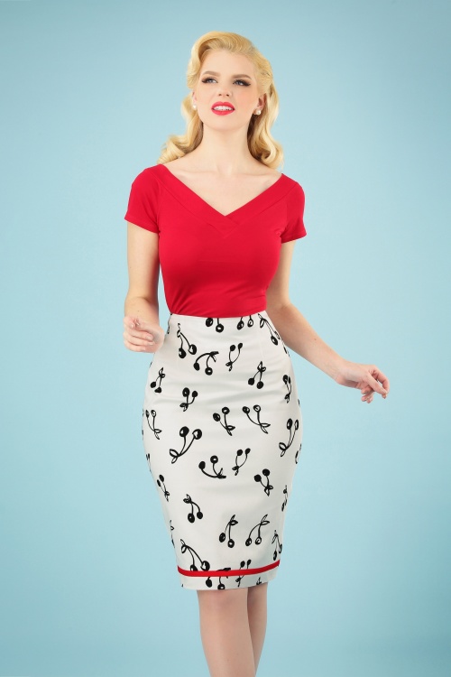 Banned Retro - 50s Cherry Pop Pencil Skirt in White