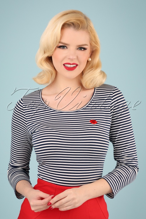 Mademoiselle YéYé - 60s That's Me Top in Blue and White Stripes