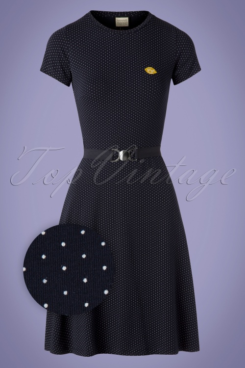 Mademoiselle YéYé - 60s Oh Yeah Polkadots Dress in Navy and White 2