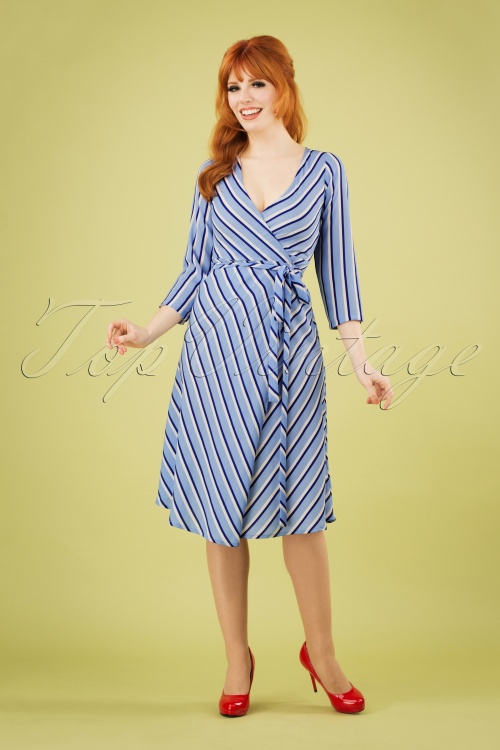 Compania Fantastica - Wickelkleid Nicole Stripes in Blau