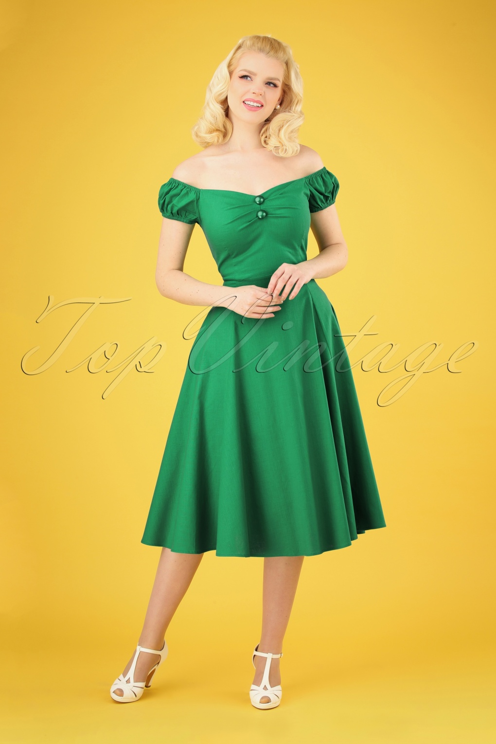 50s Dolores Doll Swing Dress In Emerald Green 9505