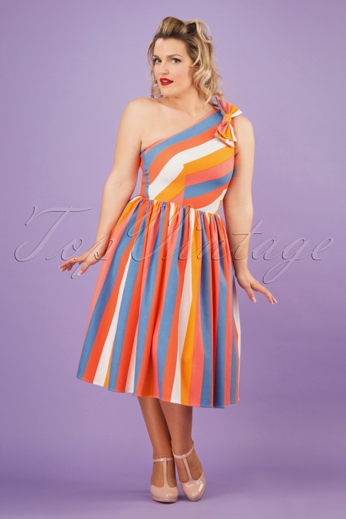 Bettie Page Clothing - 50s Belinda Swing Dress in Sherbet Stripe 6