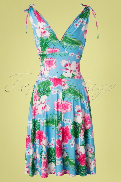 Vintage Chic for Topvintage - Grecian Hawaii Dress Années 50 en Bleu Ciel 4
