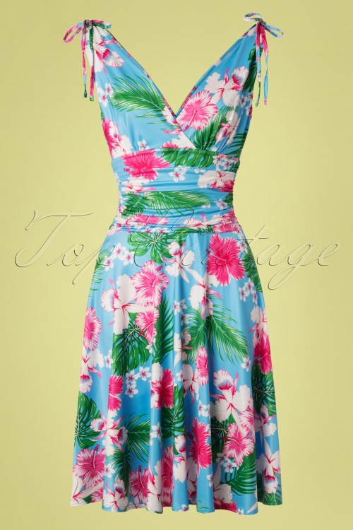 Vintage Chic for Topvintage - Grecian Hawaii Dress Années 50 en Bleu Ciel