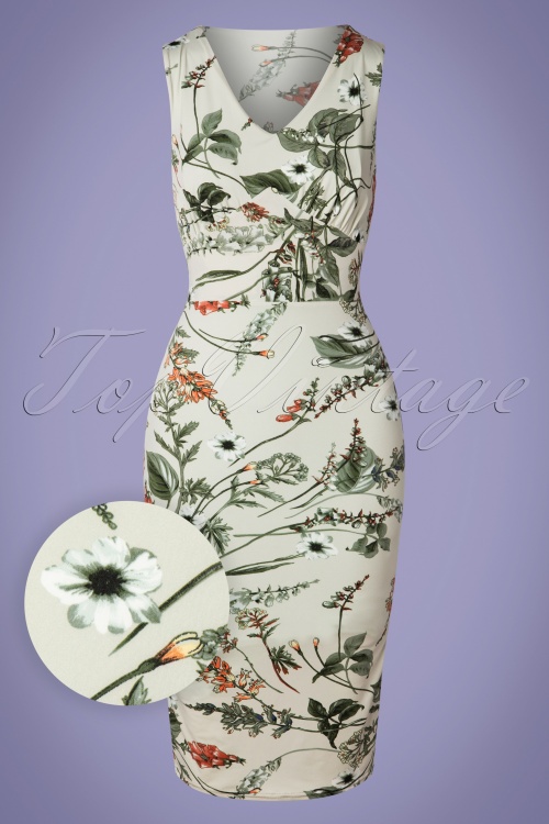 Vintage Chic for Topvintage - Janet bloemenpenciljurk in pastelgroen