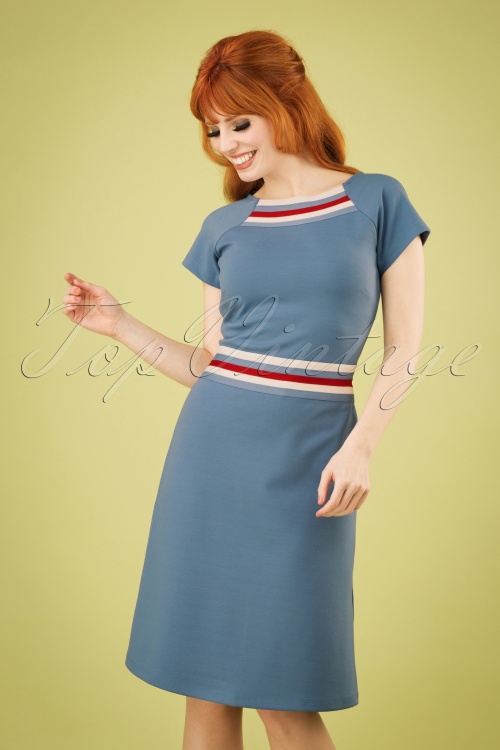 Mademoiselle YéYé - 60s A Trip To Rome Dress in Stone Blue