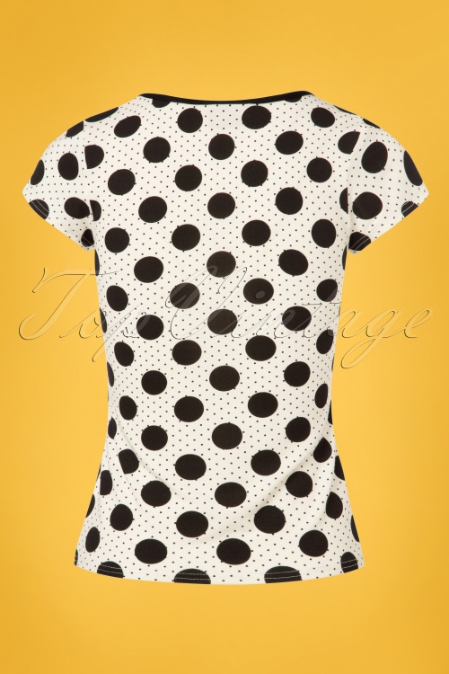 Topvintage Boutique Collection - Blossom Dot Top Années 50 en Noir et Blanc 3