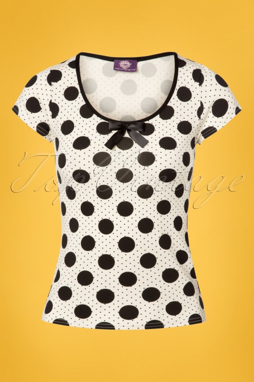 Topvintage Boutique Collection - 50s Blossom Dot Top in Black and White 2