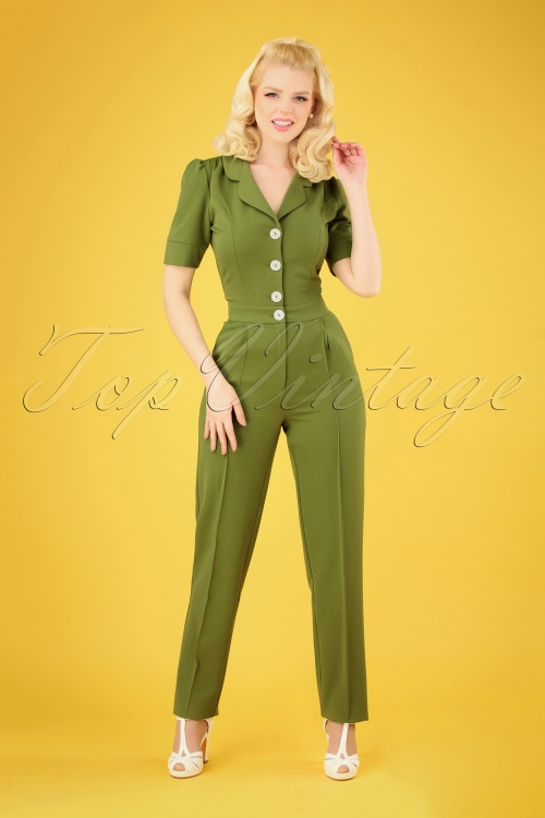 Very Cherry - 40s Classic Jumpsuit in Olive Green