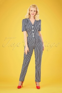 Very Cherry - 40s Classic Jumpsuit in Navy and White Stripes
