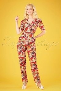 Very Cherry - 40s Classic Hibiscus Flowers Jumpsuit in Montana Dust