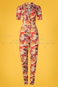 Very Cherry - 40s Classic Hibiscus Flowers Jumpsuit in Montana Dust 3
