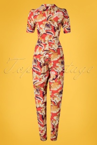 Very Cherry - 40s Classic Hibiscus Flowers Jumpsuit in Montana Dust 4