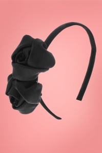 ZaZoo - 50s Abby Satin Hair Band with Roses in Black 3