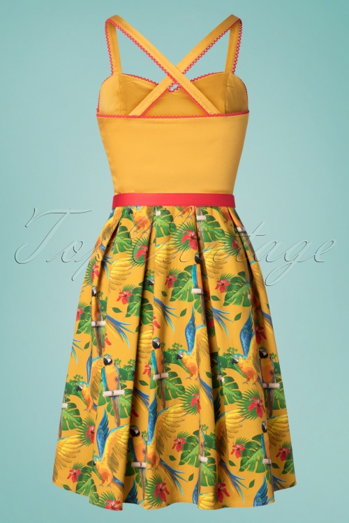 La Veintinueve - 50s Carmen Tropical Hue Swing Dress in Gold 2