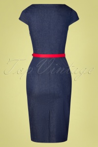 La Veintinueve - Irene Pencil Dress Années 50 en Bleu Jean 4