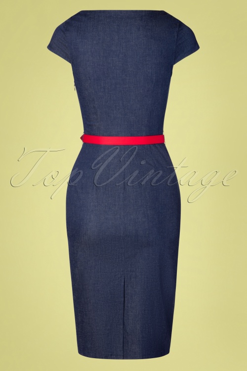 La Veintinueve - Irene Pencil Dress Années 50 en Bleu Jean 4