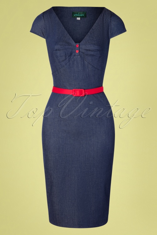 La Veintinueve - Irene Pencil Dress Années 50 en Bleu Jean