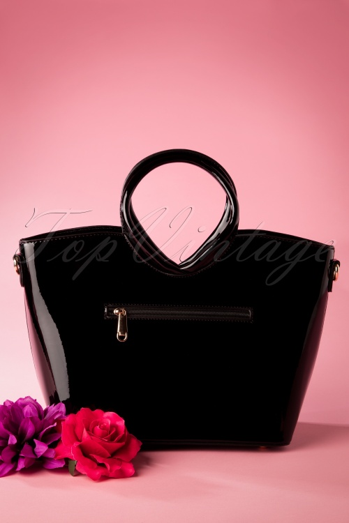 La Parisienne - 50s Red Rose Patent Handbag in Black 5