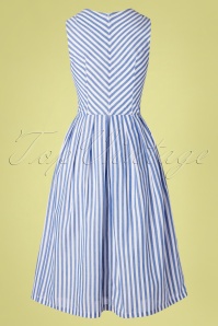 Emily and Fin - Josie Sunlounger Stripe Midi Dress Années 50 en Bleu et Blanc 4