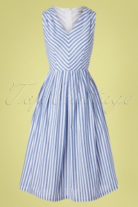 Emily and Fin - 50s Josie Sunlounger Stripe Midi Dress in Blue and White