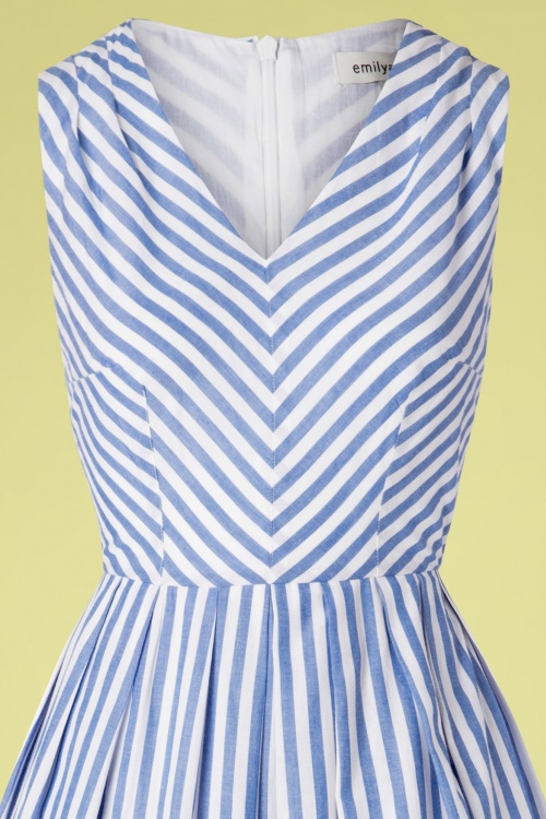 Emily and Fin - 50s Josie Sunlounger Stripe Midi Dress in Blue and White 2