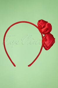 ZaZoo - 50s Abby Satin Hair Band with Roses in Red 2