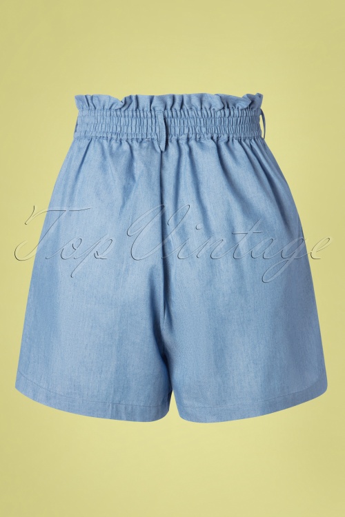 Louche - 50s Alda Chambray Paper Bag Waist Shorts in Denim Blue 2