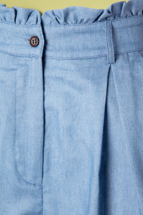 Louche - 50s Alda Chambray Paper Bag Waist Shorts in Denim Blue 3