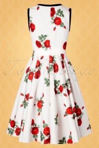 Vintage Diva  - De Ida Swing-jurk in witte rozen 6