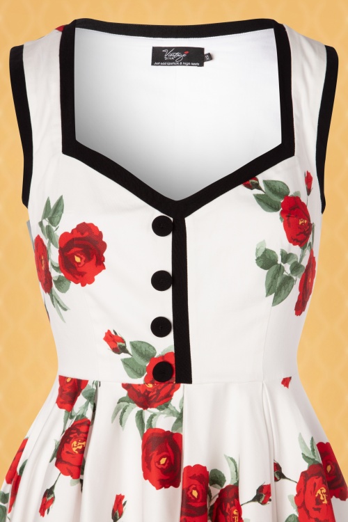 Vintage Diva  - De Ida Swing-jurk in witte rozen 8