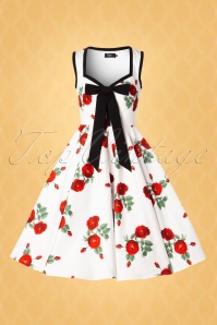 Vintage Diva  - De Ida Swing-jurk in witte rozen 4