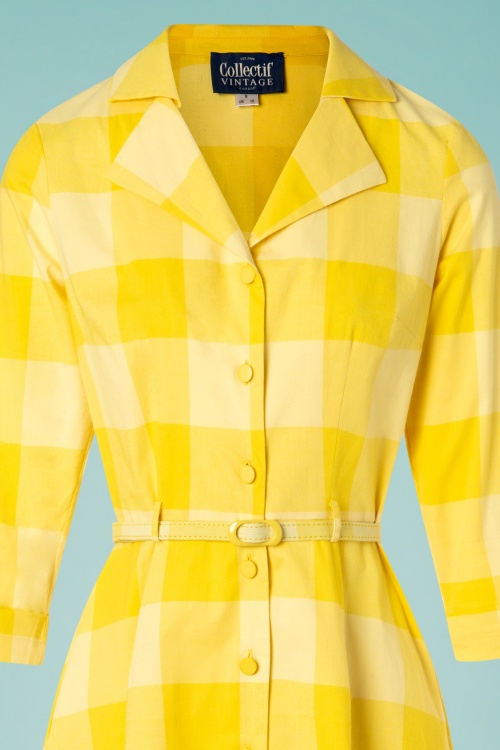 Collectif Clothing - Margherita Sun Check Dress Années 60 en Jaune 3