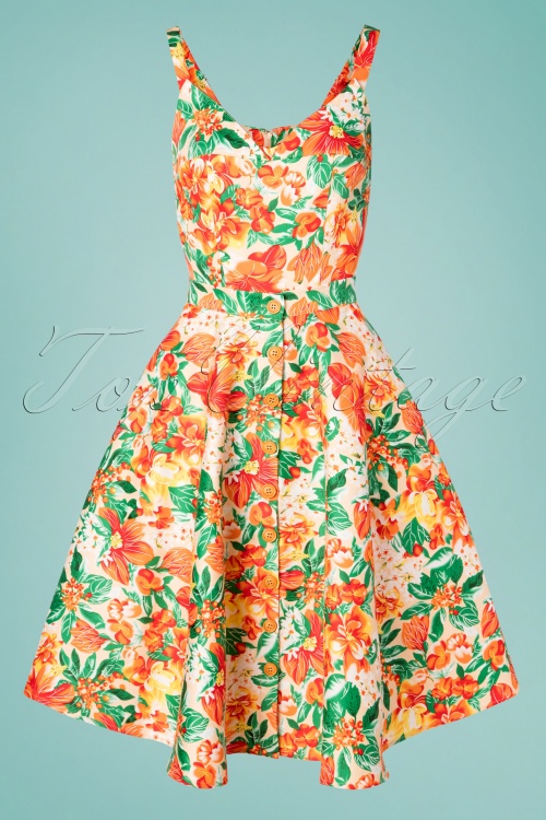 Rebel Love Clothing - 50s Cast Away Floral Romper Set in Orange