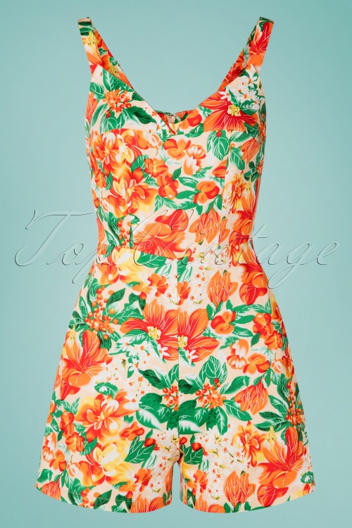 Rebel Love Clothing - 50s Cast Away Floral Romper Set in Orange 2