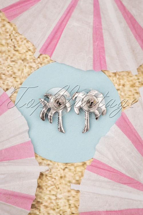 Louche - 50s Palm Tree Stud Earrings in Silver 4