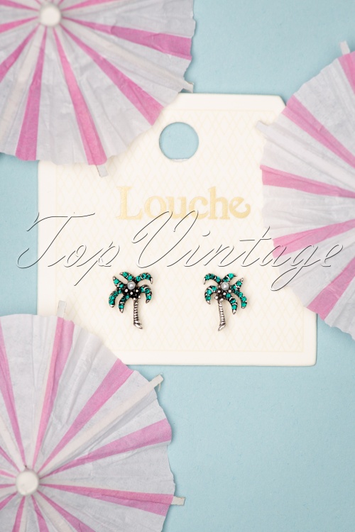 Louche - 50s Palm Tree Stud Earrings in Silver 3