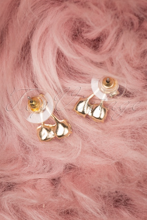 Louche - 50s Sparkling Cherry Stud Earrings in Gold 4