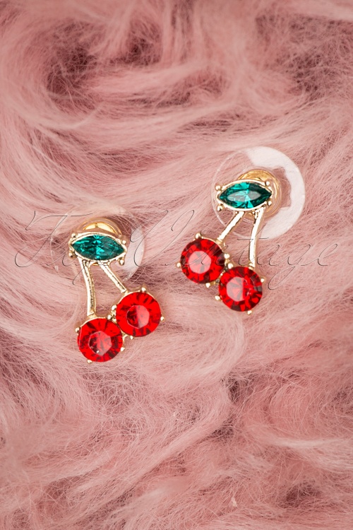 Louche - 50s Sparkling Cherry Stud Earrings in Gold