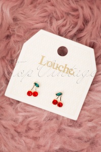Louche - 50s Sparkling Cherry Stud Earrings in Gold 3