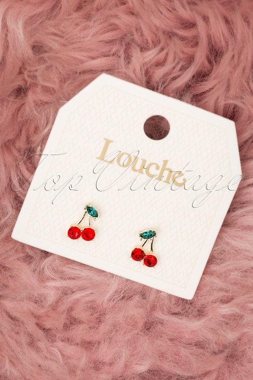 Louche - Sparkling Cherry Stud Earrings Années 50 en Doré 3